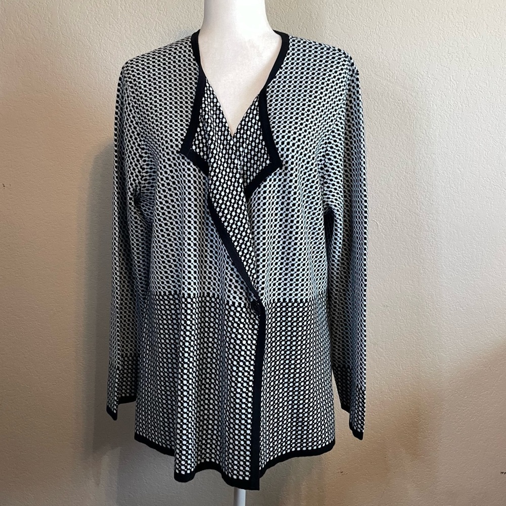 Pendleton Sweater Abstract Houndstooth Black & White Cotton Longline Cardigan